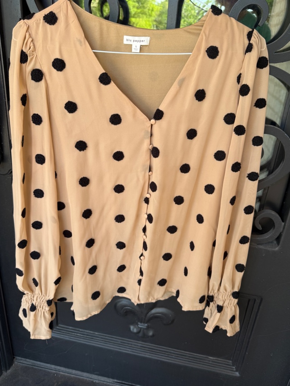 Blu Pepper Beige Blouse with Black Polka Dots